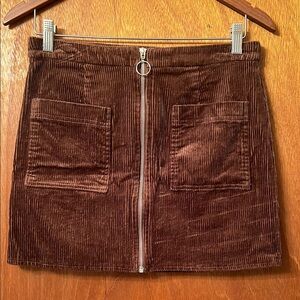 Brown Corduroy Skirt with Front Zipper